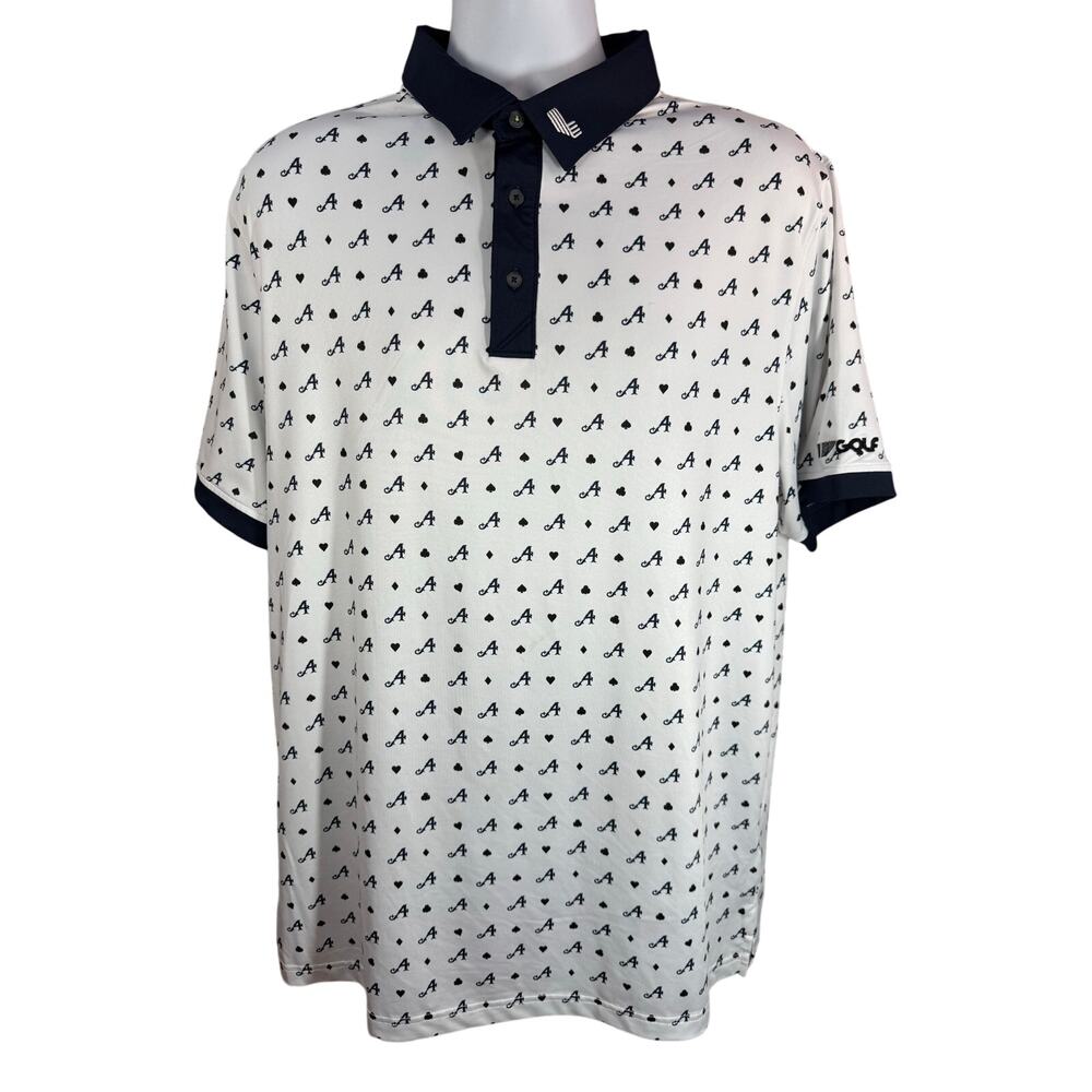 LIV Golf White Blue Polo Size Large A Aces Diamond Graphic